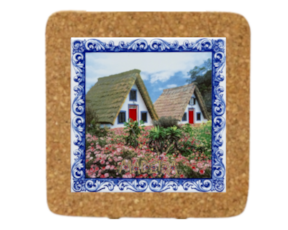 Azulejo decorado 15x15 cm com base de cortiça motivo casa santana
