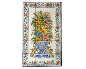 Painel de azulejos pintado à mão, motivo Florão cor 