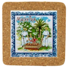 Base de cortiça com azulejo decorado 7.5x7.5 cm motivo carro de vimes