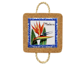 Base de cortiça com corda com azulejo decorado 10x10 cm motivo estrelícia 