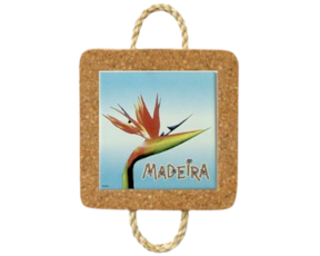 Base de cortiça com corda com azulejo decorado 10x10 cm motivo estrelícia