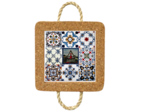 Base de cortiça com corda com azulejo decorado 10x10 cm multi-padrão casa santana