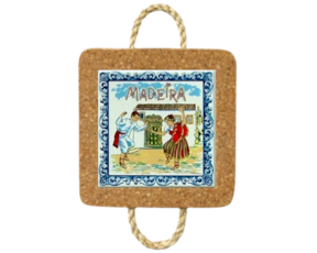 Azulejo decorado 15x15 cm com base de cortiça com corda motivo bailinho