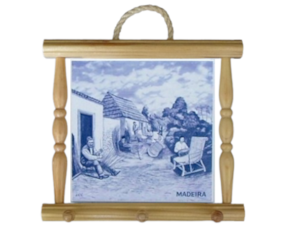 Suporte de panos em madeira natural com azulejo 10x10 cm motivo vimes