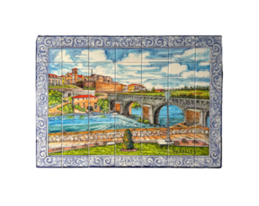 Painel de azulejos pintado à mão motivo Ponte de Barcelos 