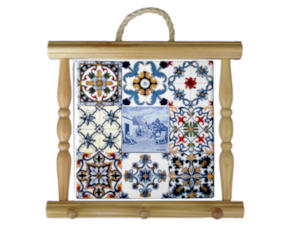 Suporte de panos em madeira natural com azulejo decorado 10x10 cm multi-padrão vimes