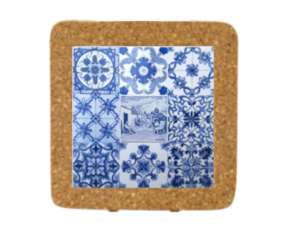 Azulejo decorado 15x15 cm com base em cortiça multi-padrão azul vimes