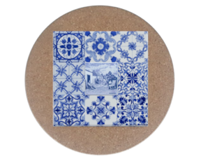 Azulejo decorado 15x15 cm com base de cortiça redonda multi-padrão azul vimes
