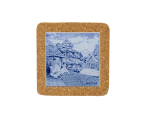 Base de cortiça com azulejo decorado 7.5x7.5 cm motivo bordadeira