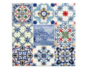 Azulejo decorado 10x10 cm motivo multi-padrão bordadeira