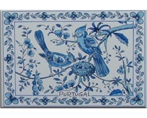 Azulejo decorado Pássaros 19 azul 15x20cm