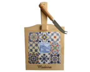 Tábua de queijo em madeira natural com azulejo decorado 10x10 cm multi-padrão bordadeira
