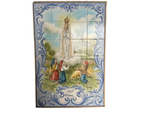 Painel de azulejos pintado à mão motivo Nossa Srª de Fátima 