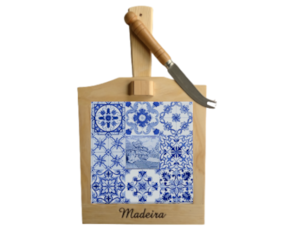 Tábua de queijo em madeira natural com azulejo decorado 10x10 cm multi-padrão azul bordadeira