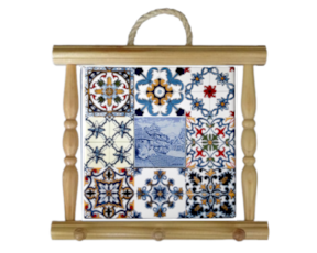 Suporte de panos em madeira natural com azulejo 10x10 cm multi-padrão bordadeira 