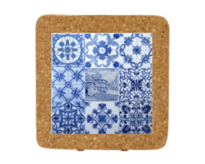 Azulejo decorado 15x15 cm com base de cortiça multi-padrão azul bordadeira 
