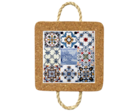 Azulejo decorado 15x15 cm com base em cortiça com corda multi-padrão bordadeira