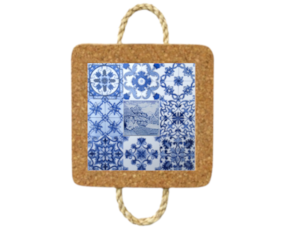 Azulejo decorado 15x15 cm com cortiça com corda multi-padrão azul bordadeira