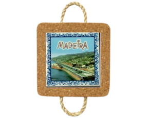 Base de cortiça com corda e azulejo decorado 10x10 cm motivo aeroporto