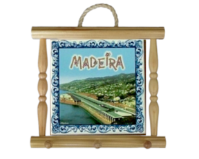 Suporte de panos em madeira natural com azulejo decorado 10x10 cm motivo aeroporto