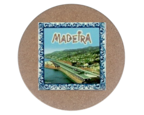 Azulejo decorado 15x15 cm com base de cortiça redonda motivo aeroporto