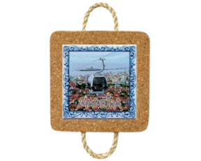 Base de cortiça com corda e azulejo decorado 10x10 cm motivo ascensor