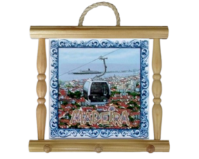 Suporte de panos em madeira natural com azulejo decorado 10x10 cm motivo ascensor