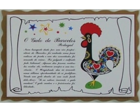 Azulejo com madeira decorado lenda Galo de Barcelos 15x20cm