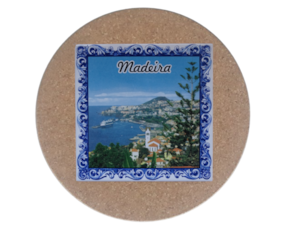 Azulejo decorado 15x15 cm com base de cortiça redonda motivo São Gonçalo