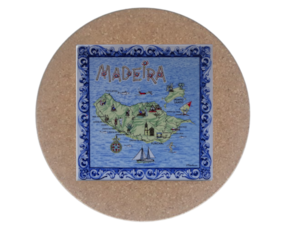 Azulejo decorado 15x15 cm com base em cortiça redonda motivo arquipélago