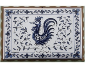 Azulejo com madeira decorado Galo de Águeda azul 15x20cm