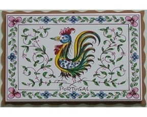 Azulejo com madeira decorado Galo de Águeda colorido 15x20cm