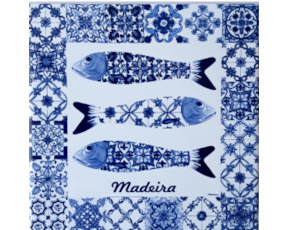 Azulejo decorado 7.5x7.5 cm motivo sardinha tom azul