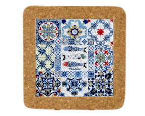 Azulejo decorado 15x15 cm com base em cortiça multi-padrão sardinhas