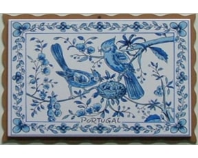 Azulejo com madeira decorado Pássaros 19 azul 15x20cm