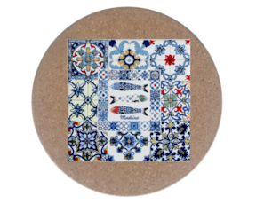 Azulejo decorado 15x15 cm com base em cortiça redonda multi-padrão sardinha 