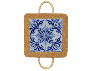Base de cortiça com corda e azulejo decorado 10x10 cm padrão 31