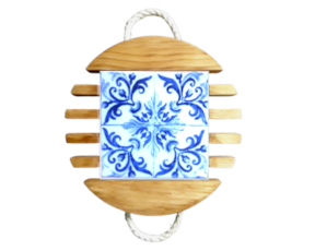 Base de tacho em madeira natural com azulejo decorado 10x10 cm padrão 31