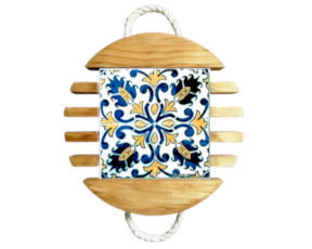 Base de tacho em madeira natural com azulejo decorado 10x10 cm padrão 20