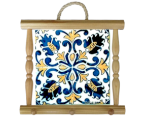 Suporte de panos em madeira natural com azulejo decorado 10x10 cm padrão 20