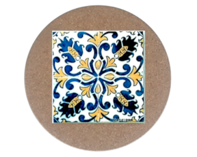 Azulejo decorado 15x15 cm com base de cortiça redonda padrão 20