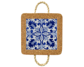 Base de cortiça com corda e azulejo decorado 10x10 cm padrão 30
