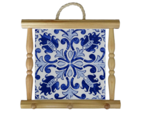 Suporte de panos em madeira natural com azulejo decorado 10x10 cm padrão 30