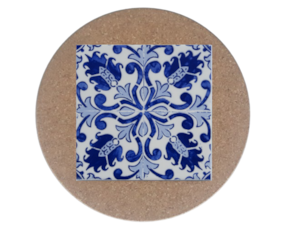 Azulejo decorado 15x15 cm com base de cortiça redonda padrão 30