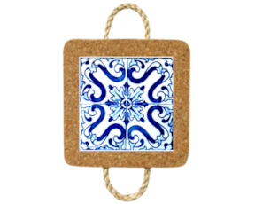 Base de cortiça com corda e azulejo decorado 10x10 cm padrão 29