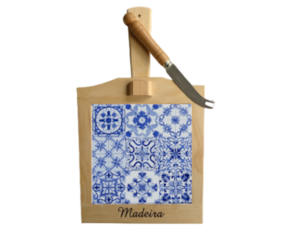 Tábua de queijo em madeira natural com azulejo decorado 10x10 cm multi-padrão azul