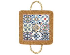 Base de cortiça com corda com azulejo decorado 10x10 cm multi-padrão