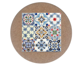 Azulejo decorado 15x15 cm com base em cortiça redonda multi-padrão