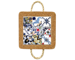 Azulejo decorado 15x15 cm com base em cortiça com corda padrão 76