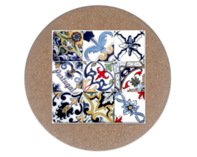 Azulejo decorado 15x15 cm com base em cortiça redonda padrão 76